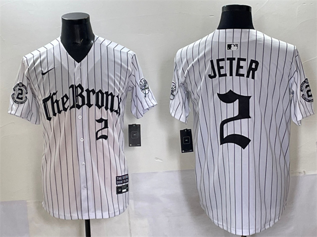 Men's New York Yankees #2 Derek Jeter White Pinstripe 'Gothic Legacy Edition' Vapor Premier Limited Stitched Baseball Jersey Men's New York Yankees #2 Derek Jeter White Pinstripe 'Gothic Legacy Edition' Vapor Premier Limited Stitched Baseball Jersey